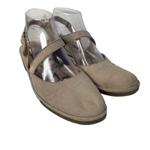 Fly London Pele Taupe Slingback Shoes Closed Toe Mary Jane Leather EU 38 Work